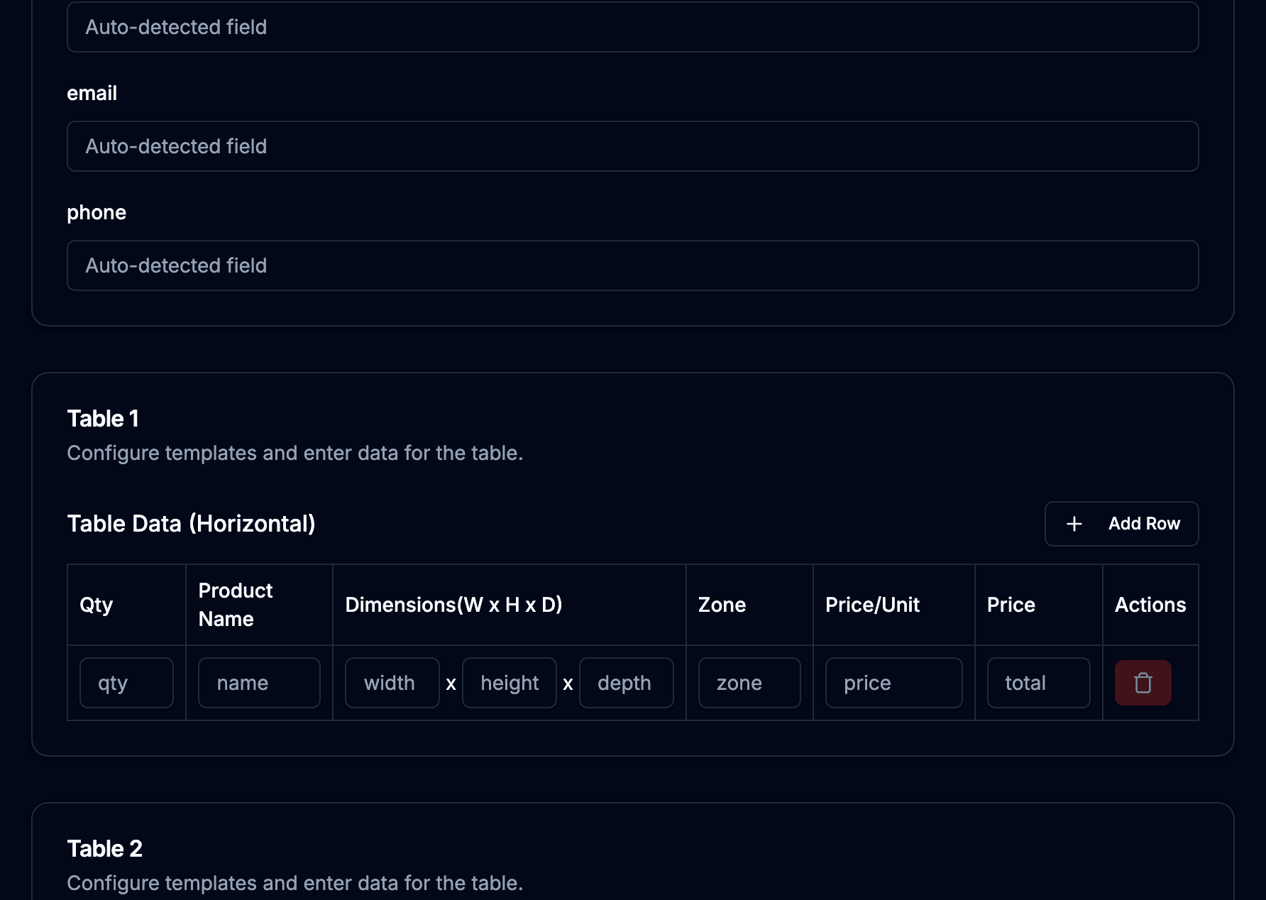 Document generation form