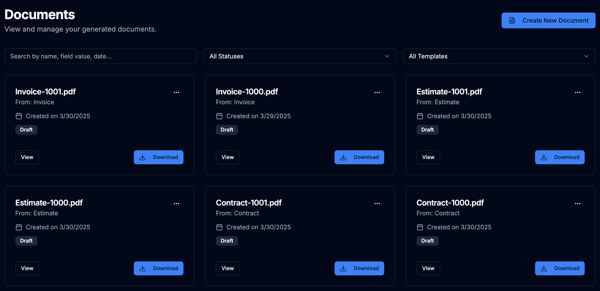 Document management dashboard